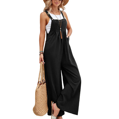 Combinaison Femme - Lin Coton Léger - Sans Manches - Jambes Larges - Bretelles Ajustables - Aurelles