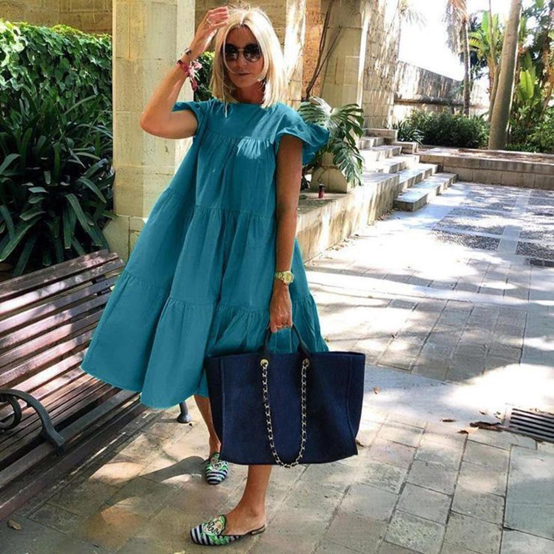 Robe A-Ligne Femme - Longueur Genou - Manches Courtes - Appliqué Floral - Léger - Aurelles