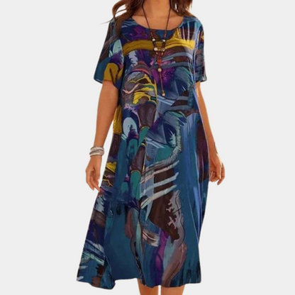Robe A-Ligne Femme - Manches Courtes - Col Rond - Coupe Ample Décontractée - Aurelles