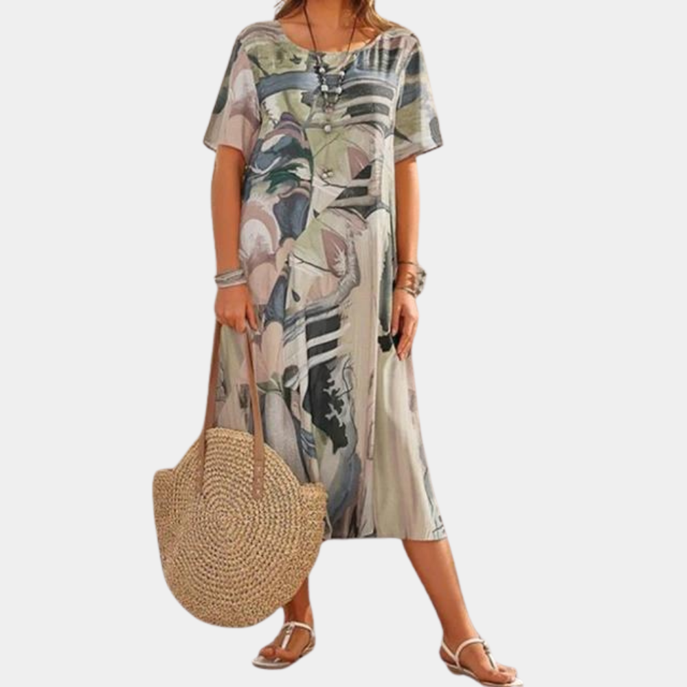 Robe A-Ligne Femme - Manches Courtes - Col Rond - Coupe Ample Décontractée - Aurelles