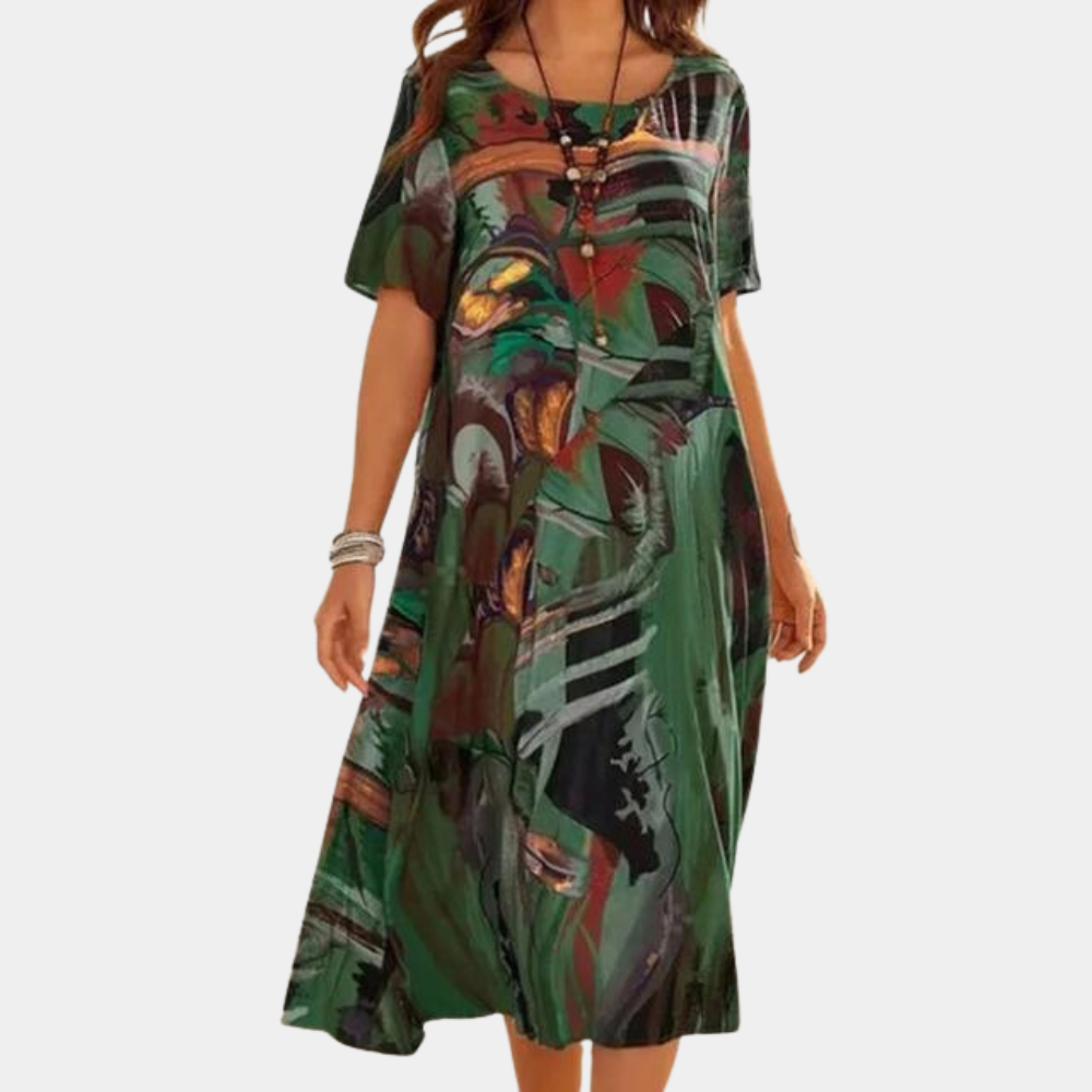 Robe A-Ligne Femme - Manches Courtes - Col Rond - Coupe Ample Décontractée - Aurelles