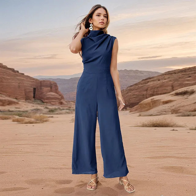 Ensemble haut sans manches décontracté pour femmes avec col montant et pantalon à jambes larges - Aurelles