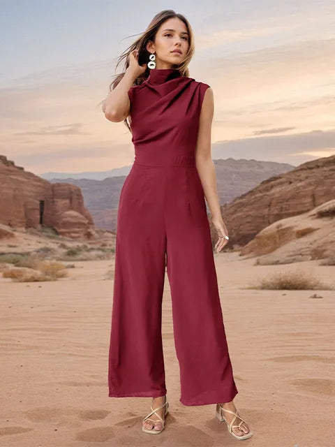 Ensemble haut sans manches décontracté pour femmes avec col montant et pantalon à jambes larges - Aurelles