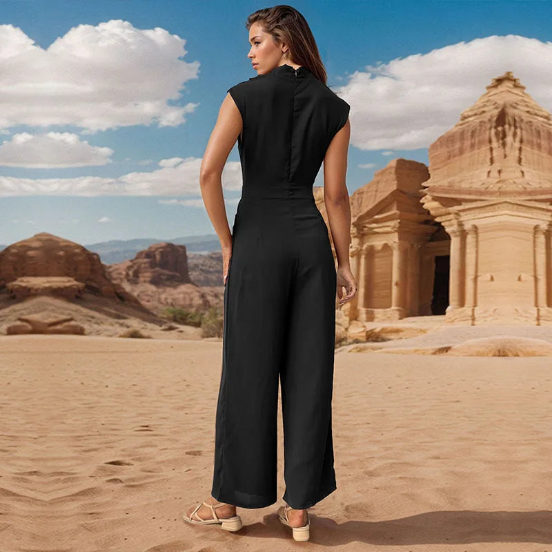 Ensemble haut sans manches décontracté pour femmes avec col montant et pantalon à jambes larges - Aurelles