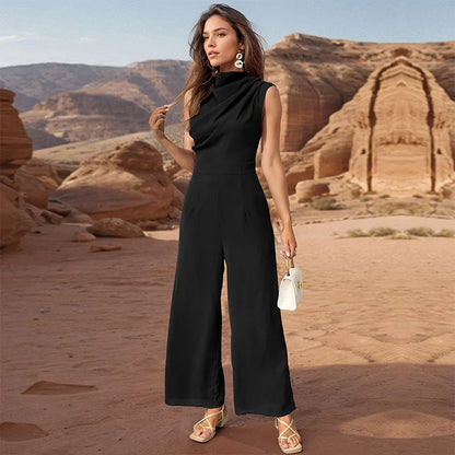 Ensemble haut sans manches décontracté pour femmes avec col montant et pantalon à jambes larges - Aurelles