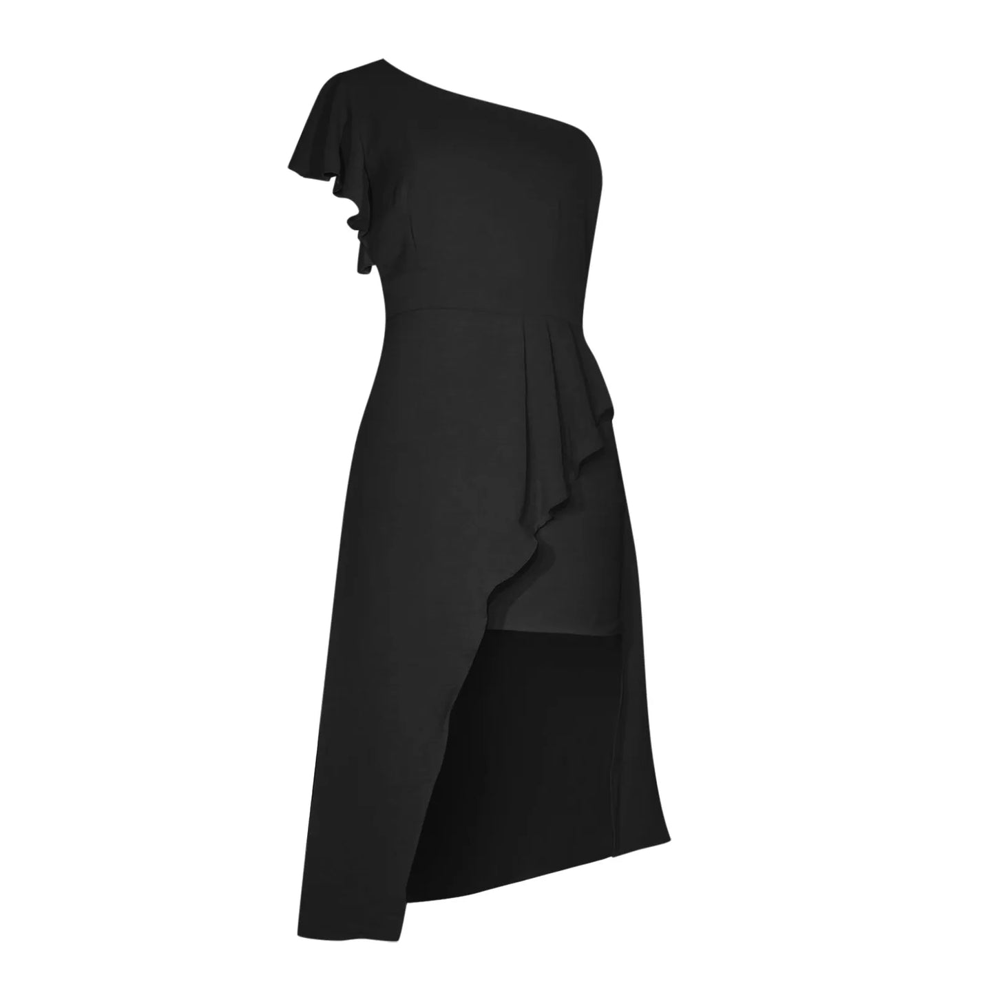 Women's One-Shoulder Midi Dress – Asymmetrical High-Low Hem – Elegant Formal Wear