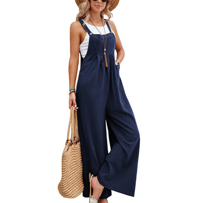 Combinaison Femme - Lin Coton Léger - Sans Manches - Jambes Larges - Bretelles Ajustables - Aurelles