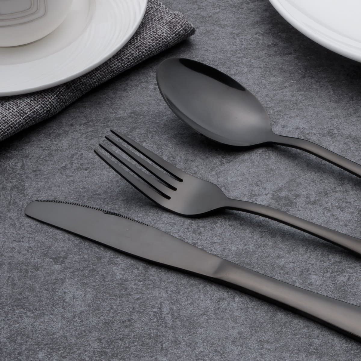 Ménagère Complète en Acier Inoxydable Noir Mat Couverts de Table Modernes pour Dîners et Réceptions