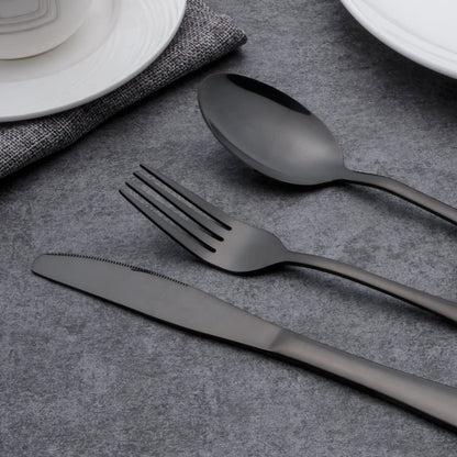Ménagère Complète en Acier Inoxydable Noir Mat Couverts de Table Modernes pour Dîners et Réceptions