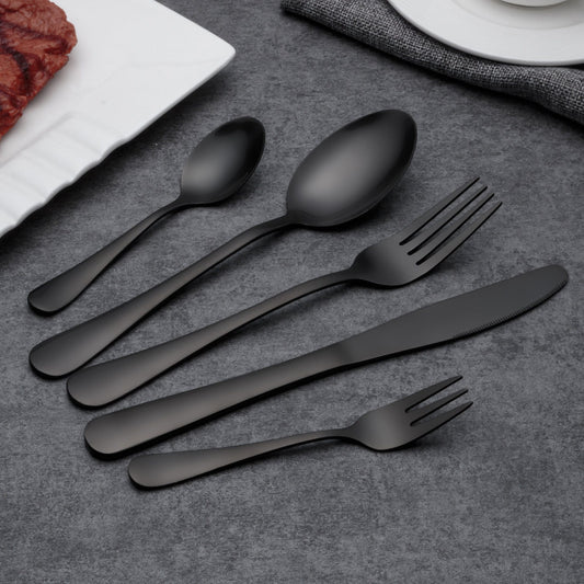 Ménagère Complète en Acier Inoxydable Noir Mat Couverts de Table Modernes pour Dîners et Réceptions