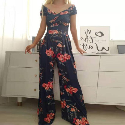 Combinaison Florale Femme - Épaules Dégagées - Décolleté Enveloppant - Pantalon Large Élégant - Aurelles