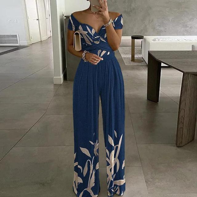 Combinaison Florale Femme - Épaules Dégagées - Décolleté Enveloppant - Pantalon Large Élégant - Aurelles