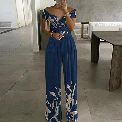 Combinaison Florale Femme - Épaules Dégagées - Décolleté Enveloppant - Pantalon Large Élégant - Aurelles