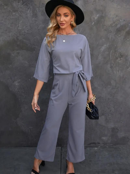 Combinaison en Lin Élégante avec Jambes Larges et Ceinture - Aurelles