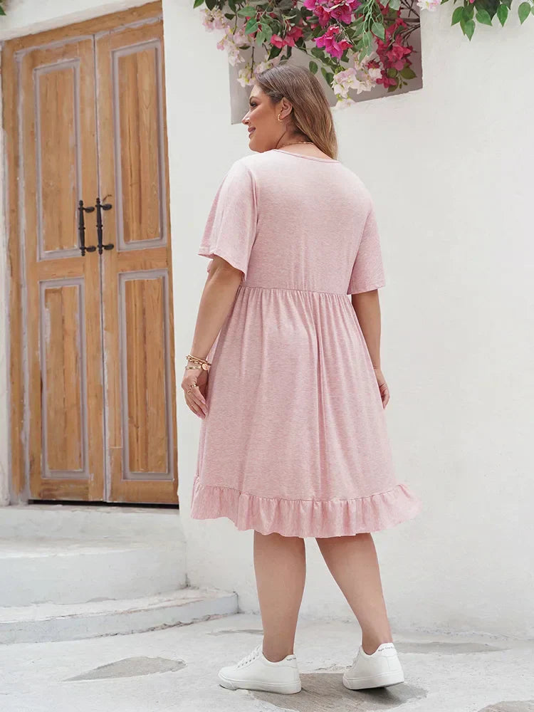 Robe A-Line Femme - Broderie en Dentelle - Manches Courtes Volantes - Tenue Décontractée - Aurelles