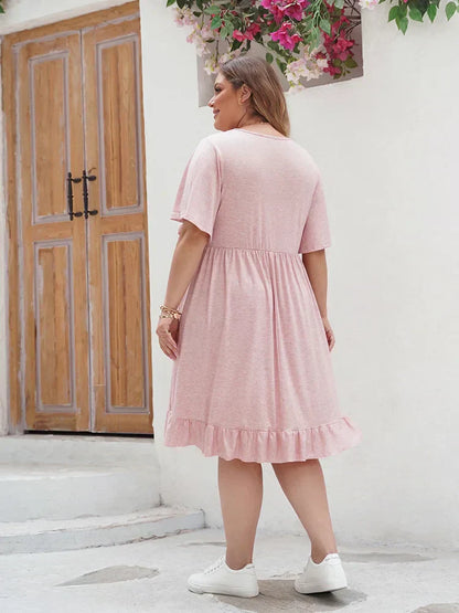 Robe A-Line Femme - Broderie en Dentelle - Manches Courtes Volantes - Tenue Décontractée - Aurelles