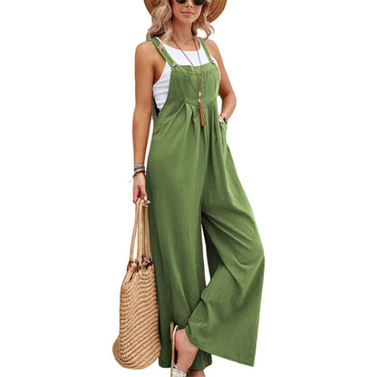 Combinaison Femme - Lin Coton Léger - Sans Manches - Jambes Larges - Bretelles Ajustables - Aurelles