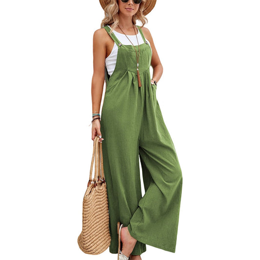 Combinaison Femme - Lin Coton Léger - Sans Manches - Jambes Larges - Bretelles Ajustables - Aurelles