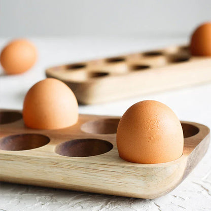 Plateau Range-Œufs en Bois d'Acacia Artisanal avec Alvéoles Creusées pour Cuisine Réfrigérateur et Garde-Manger