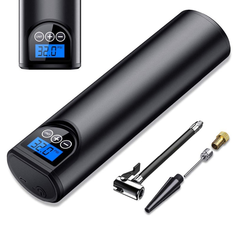 Compresseur d'Air Portatif Sans Fil Rechargeable USB avec Écran Numérique Arrêt Automatique pour Voiture Vélo et Ballons