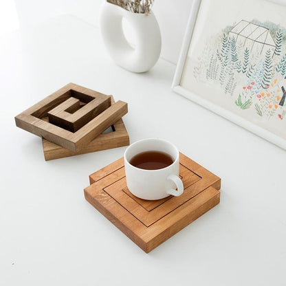 Set de 2 Dessous de Plat en Bois de Pin Massif Imbricables Motif Géométrique pour Protection de Table à Manger