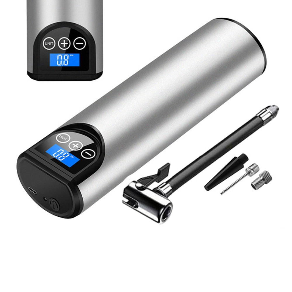Compresseur d'Air Portatif Sans Fil Rechargeable USB avec Écran Numérique Arrêt Automatique pour Voiture Vélo et Ballons