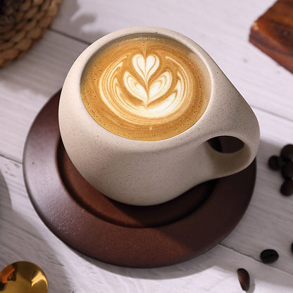 Ceramic Coffee Cup with Wooden Saucer and Stainless Steel Spoon