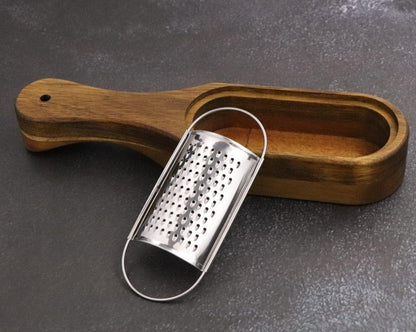 Acacia Wood Manual Cheese Grater with Integrated Collector and Removable Stainless Steel Blade