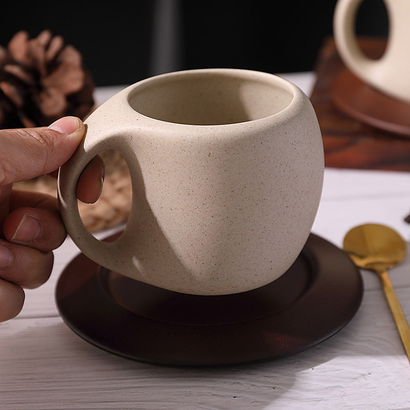 Ceramic Coffee Cup with Wooden Saucer and Stainless Steel Spoon