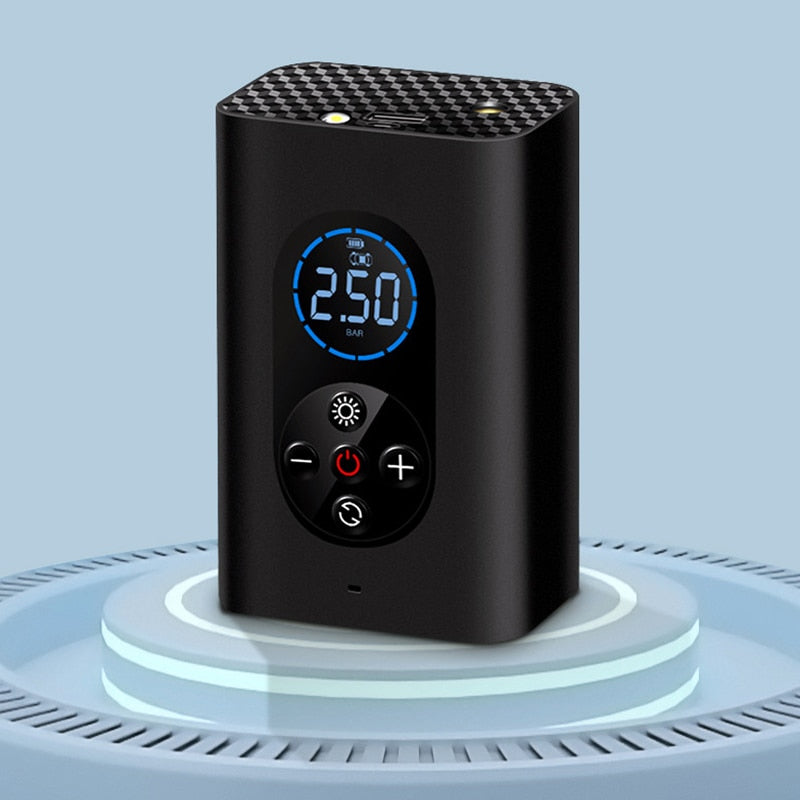 Compresseur d'Air Portable Sans Fil pour Voiture Moto Vélo avec Écran Numérique et Lampe LED Intégrée