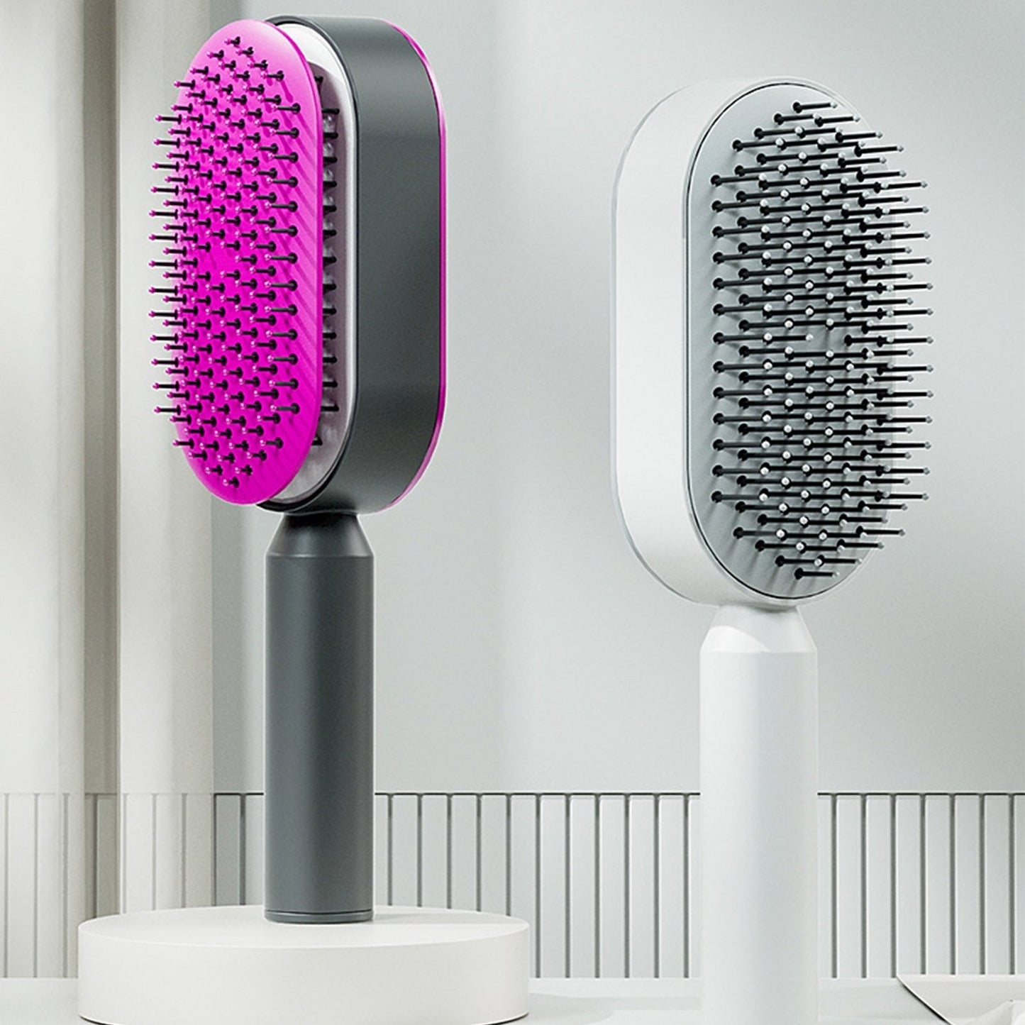 Brosse à Cheveux Auto-Nettoyante avec Coussin d'Air et Picots Flexibles pour Massage du Cuir Chevelu