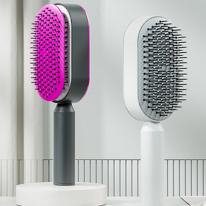 Brosse à Cheveux Auto-Nettoyante avec Coussin d'Air et Picots Flexibles pour Massage du Cuir Chevelu