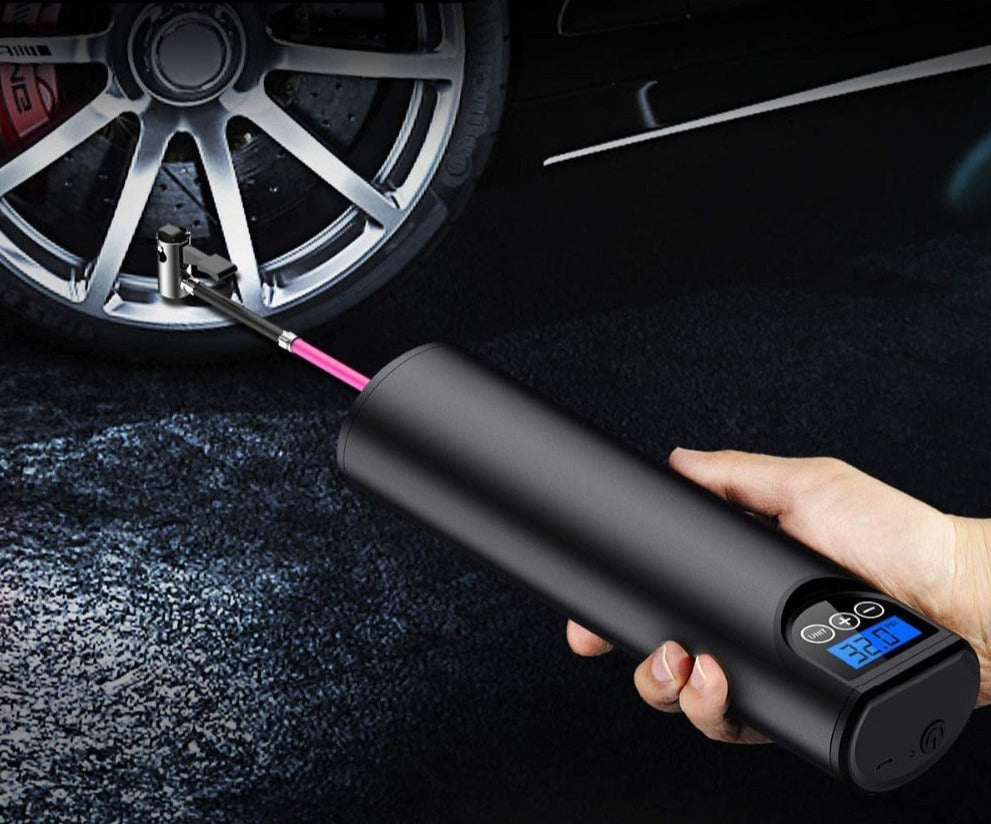 Compresseur d'Air Portatif Sans Fil Rechargeable USB avec Écran Numérique Arrêt Automatique pour Voiture Vélo et Ballons