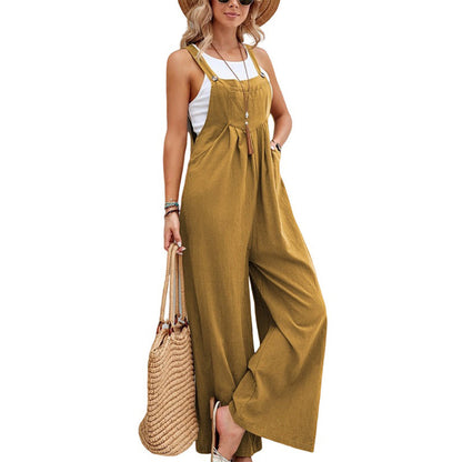 Combinaison Femme - Lin Coton Léger - Sans Manches - Jambes Larges - Bretelles Ajustables - Aurelles