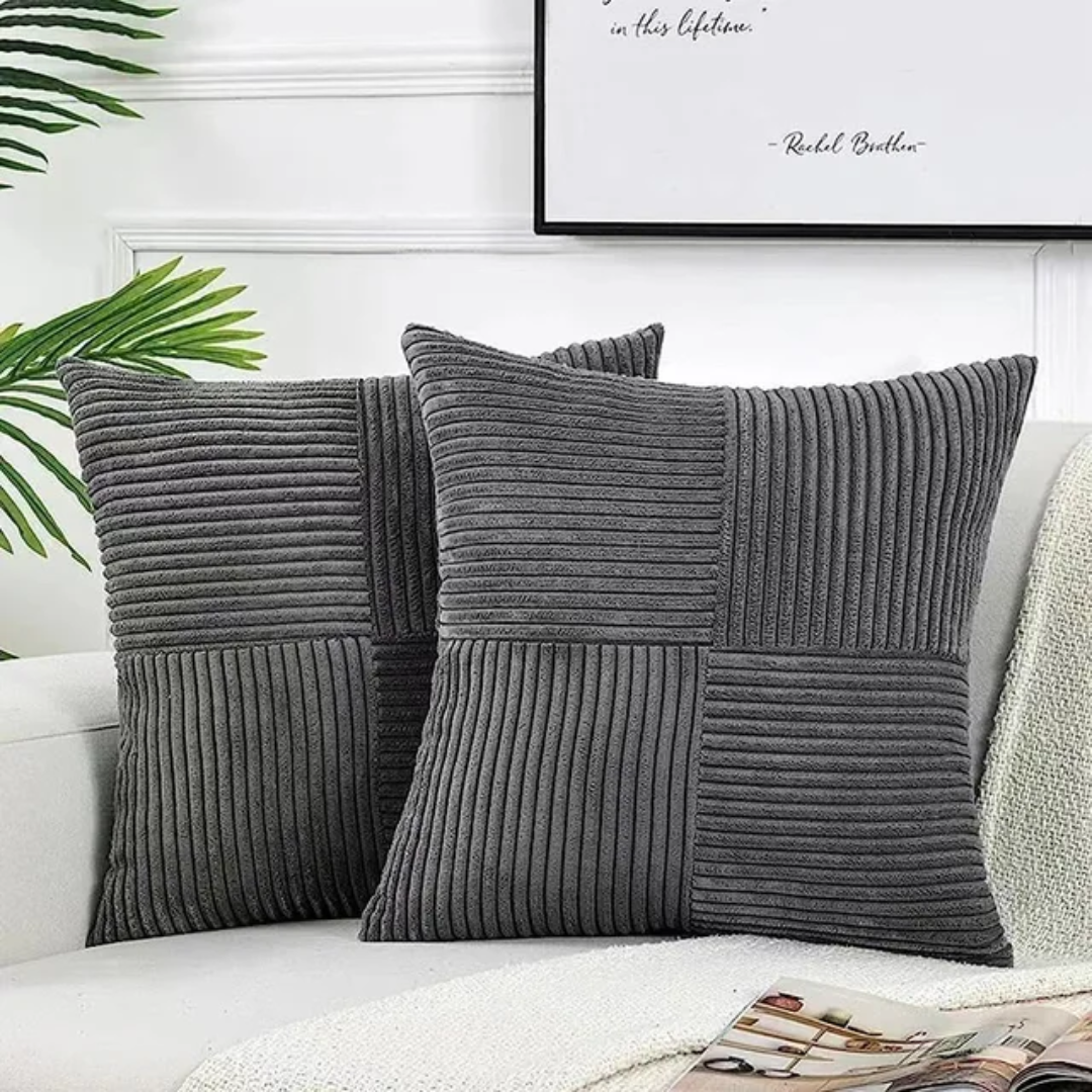 Housse de Coussin Décorative 45x45 cm en Velours Côtelé à Motif Patchwork pour Canapé Lit et Décoration Intérieure