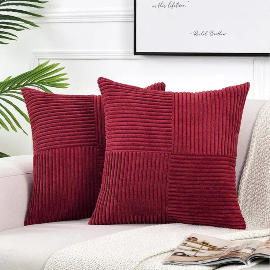 Housse de Coussin Décorative 45x45 cm en Velours Côtelé à Motif Patchwork pour Canapé Lit et Décoration Intérieure