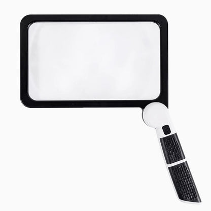 Loupe de Lecture Éclairante LED à Main, Grossissement 5x, Grand Verre Rectangulaire, Poignée Antidérapante Pliable