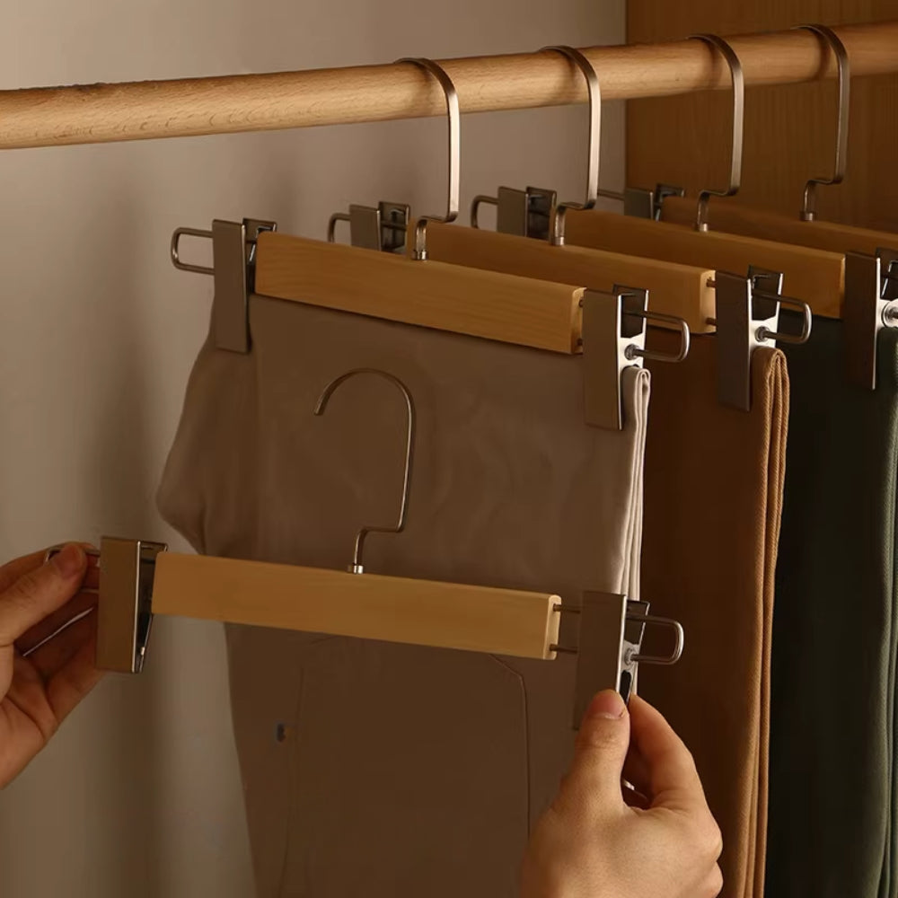 Velora – Cintres à Pantalons en Bois Premium avec Pinces Élégants
