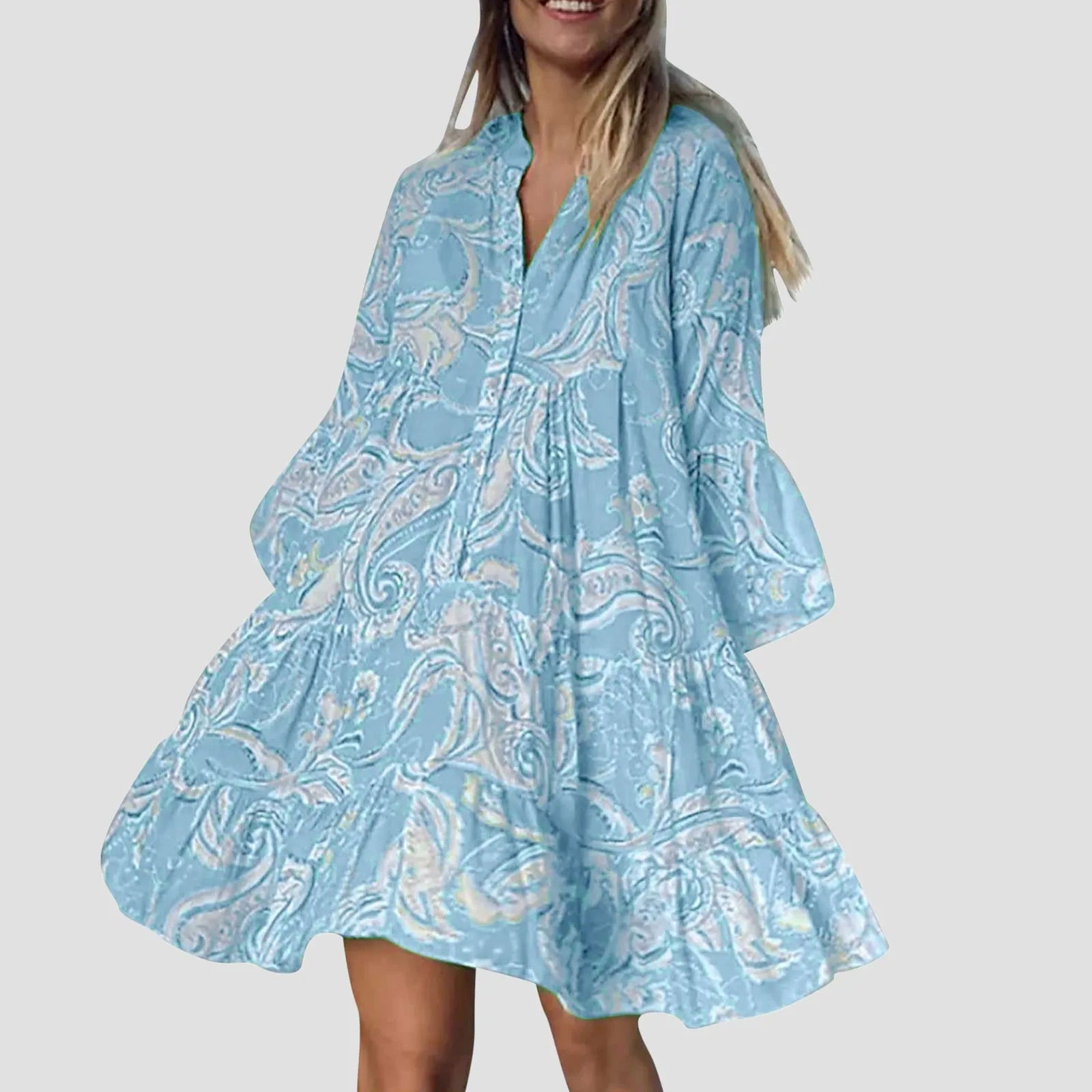 Robe A-Line Femme - Col Boutonné - Coupe Flottante - Manches Courtes Décontractées - Aurelles