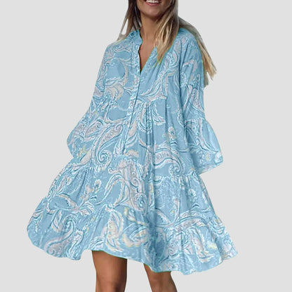 Robe A-Line Femme - Col Boutonné - Coupe Flottante - Manches Courtes Décontractées - Aurelles