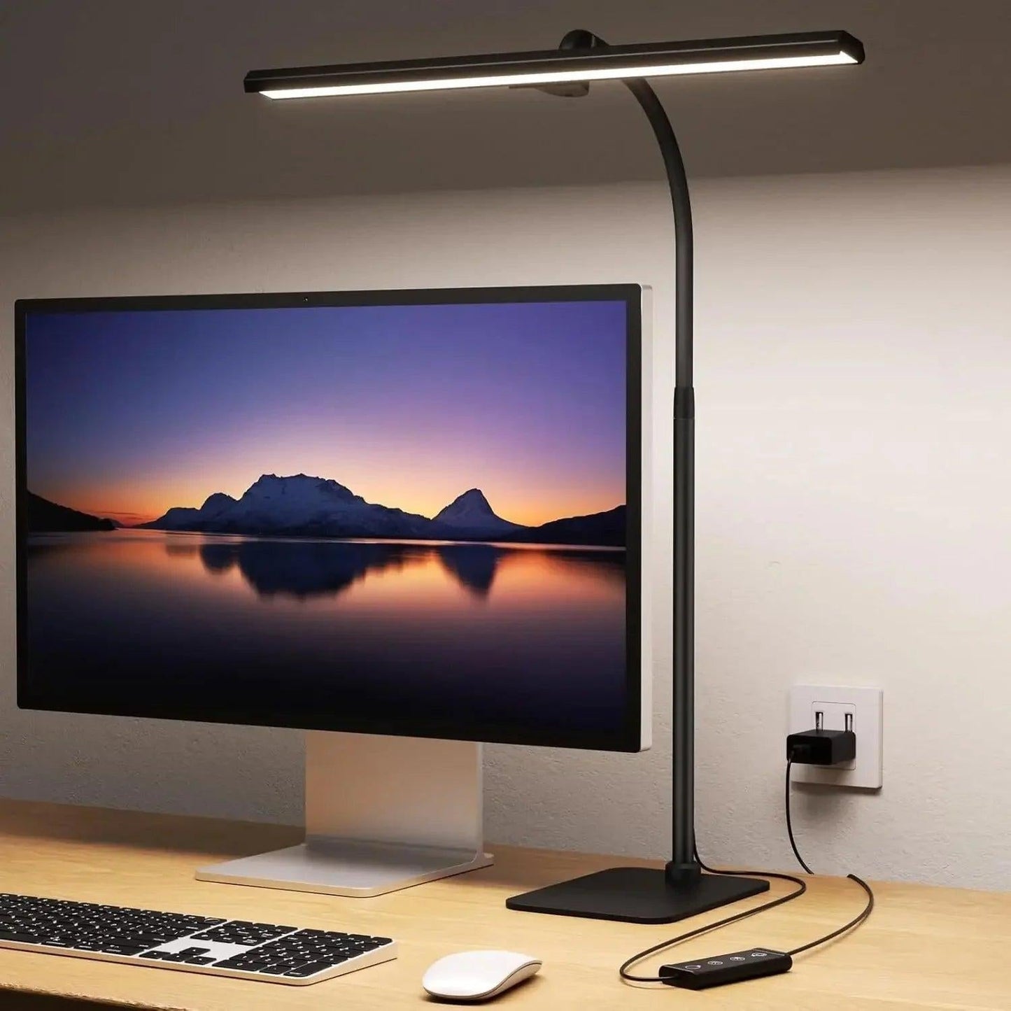 Lampe de Bureau LED à Barre Linéaire et Col Flexible avec Variateur d'Intensité pour Télétravail et Lecture