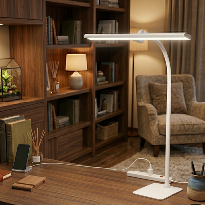 Lampe de Bureau LED à Barre Linéaire et Col Flexible avec Variateur d'Intensité pour Télétravail et Lecture