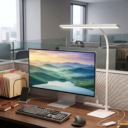 Lampe de Bureau LED à Barre Linéaire et Col Flexible avec Variateur d'Intensité pour Télétravail et Lecture