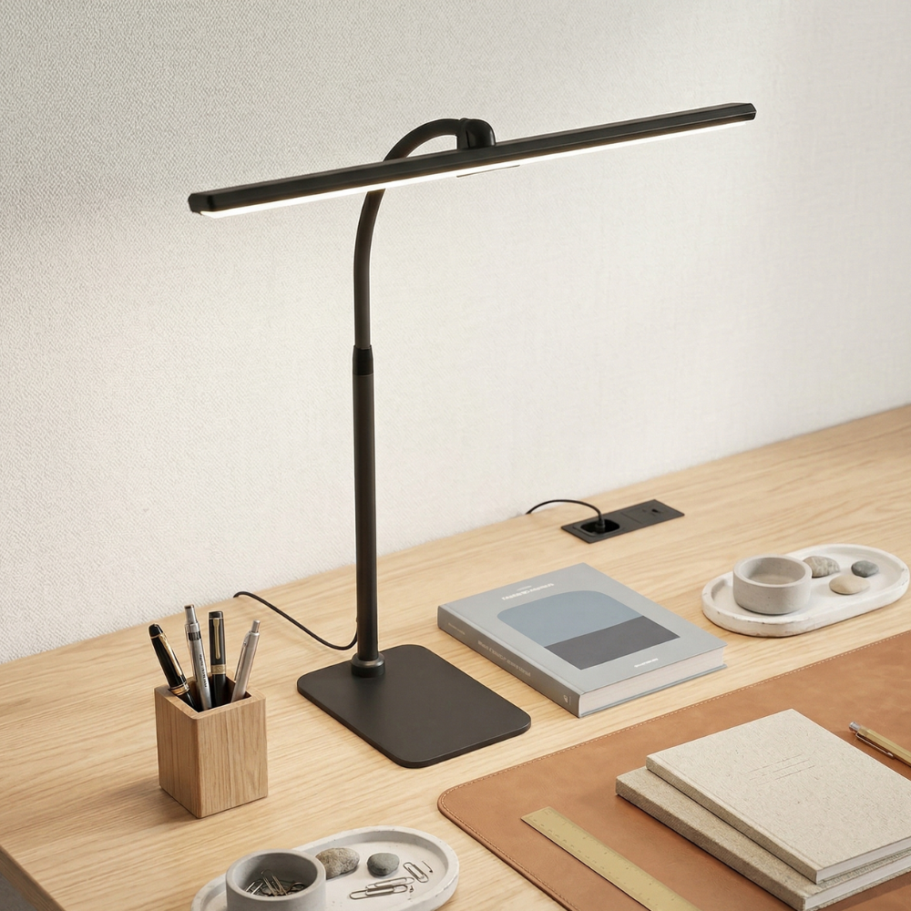 Lampe de Bureau LED à Barre Linéaire et Col Flexible avec Variateur d'Intensité pour Télétravail et Lecture