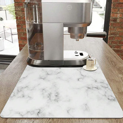 Tapis Absorbant en Terre Diatomée Effet Marbre pour Vaisselle Plan de Travail et Machine à Café avec Base Antidérapante
