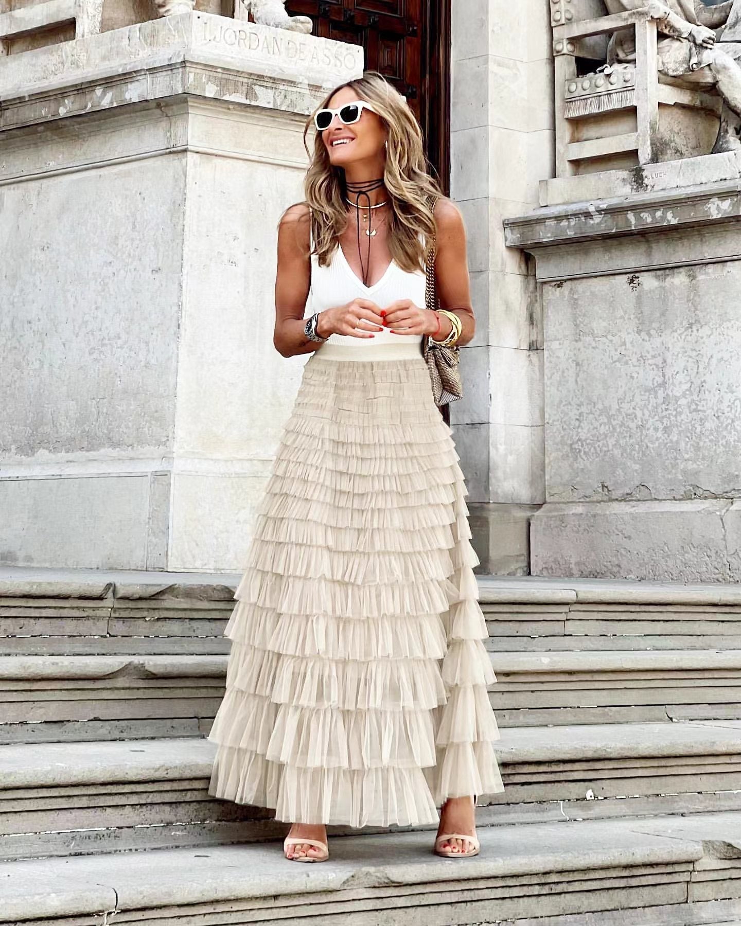 Jupe Midi A-Line en Tulle pour Femmes Élégante en Tulle Superposé - Aurelles