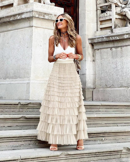 Jupe Midi A-Line en Tulle pour Femmes Élégante en Tulle Superposé - Aurelles