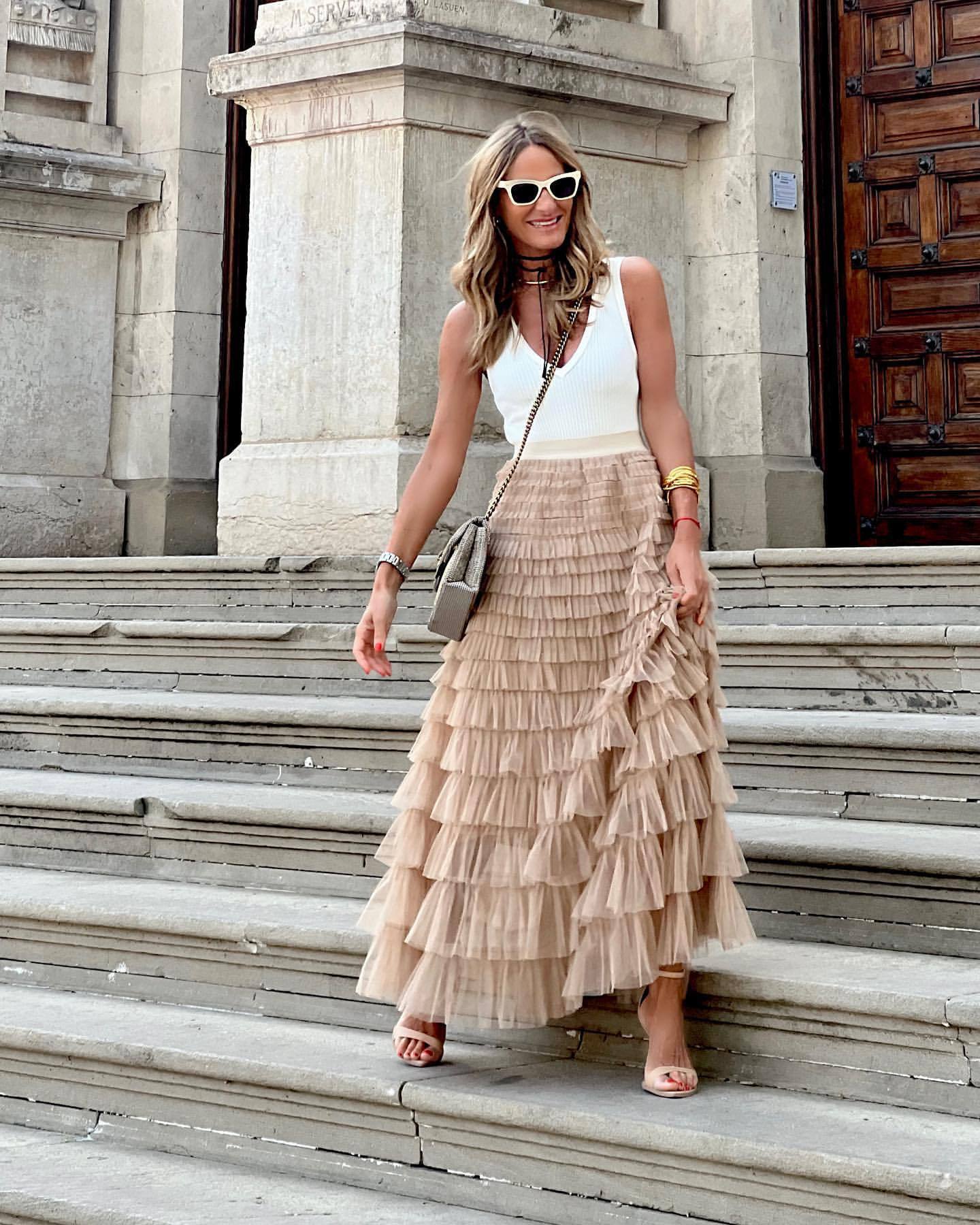Jupe Midi A-Line en Tulle pour Femmes Élégante en Tulle Superposé - Aurelles