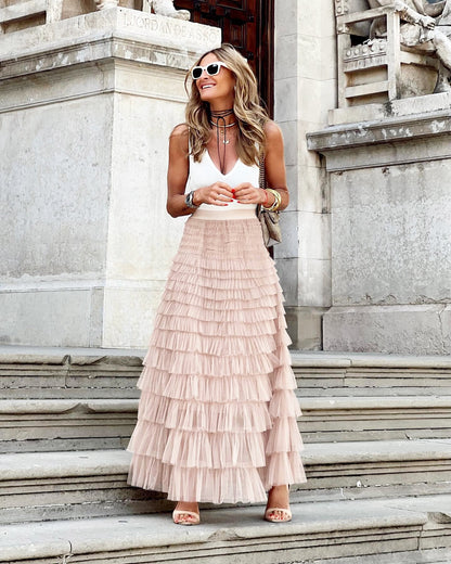 Jupe Midi A-Line en Tulle pour Femmes Élégante en Tulle Superposé - Aurelles