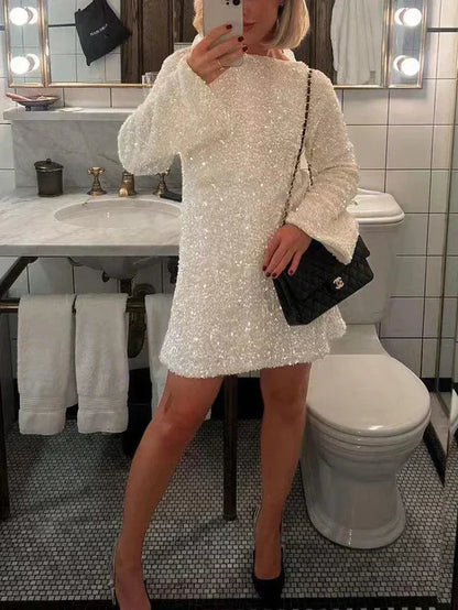 Robe à Paillettes Elsa en Tissu Polyester de Luxe Élégante - Aurelles